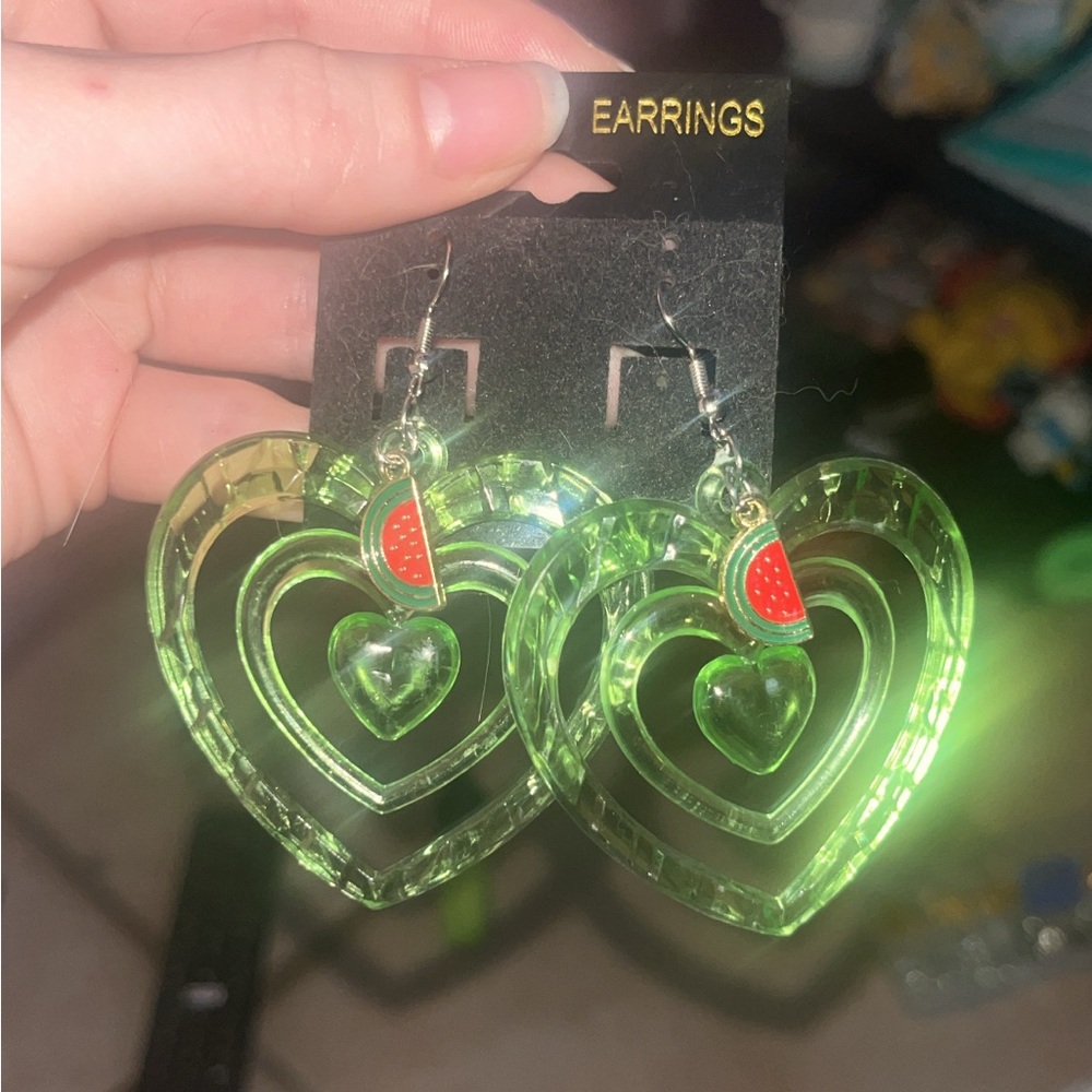 NEW Heart-Shaped Green Watermelon Earrings